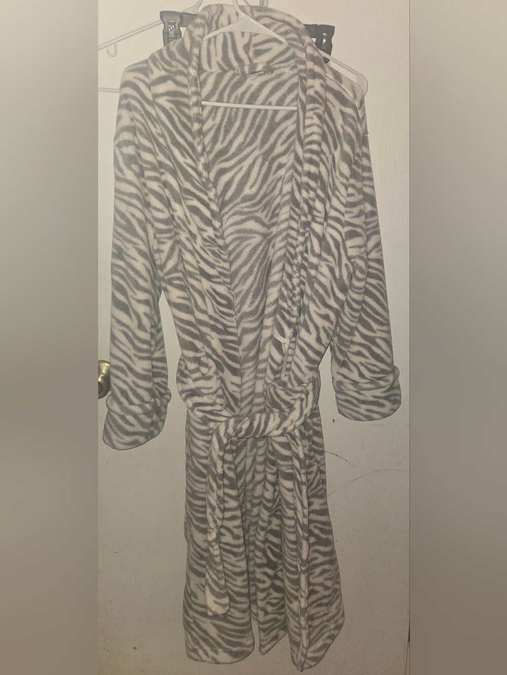Zebra Print Plush Robe - Gray & White
